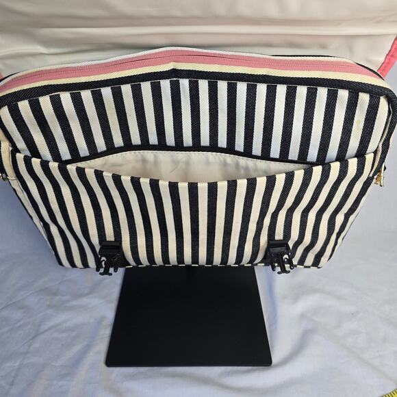 Kamliu Laptop Messenger Bag Pink w/ Black & Off White Stripes 16" x 12" x 2.5" - Picture 5 of 14